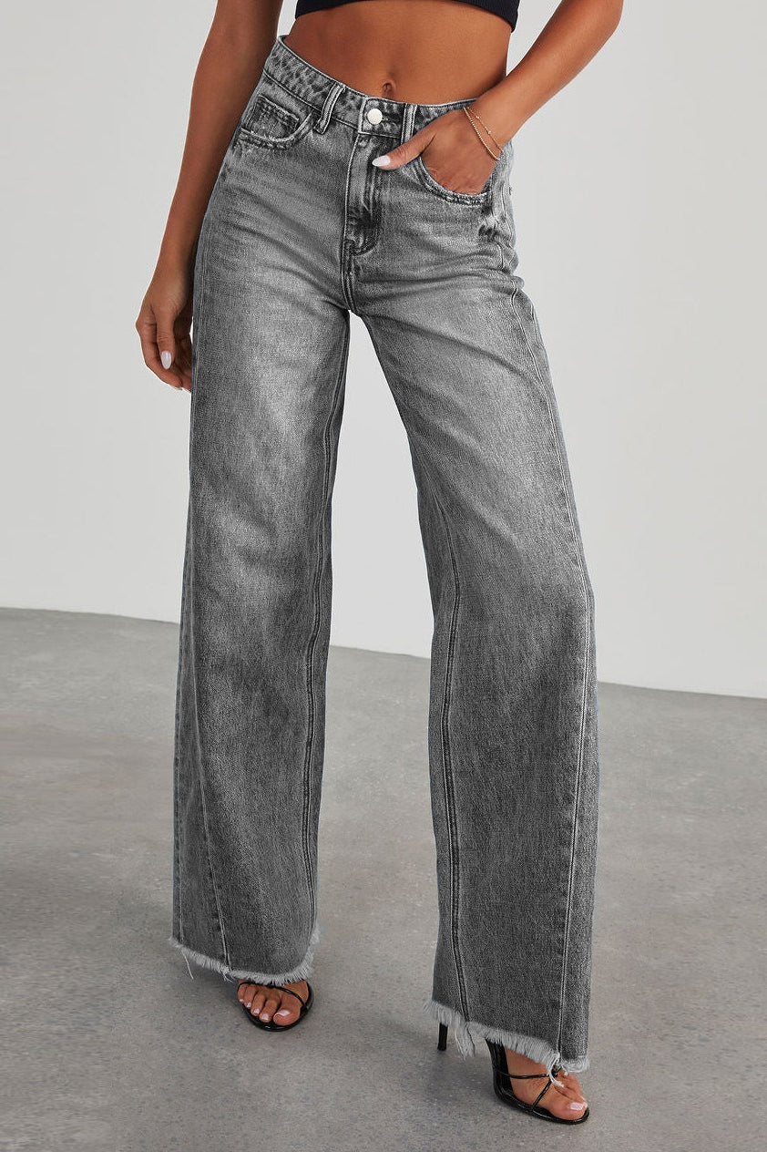 Solid Minimalist Washed Wide Leg Jeans image 2