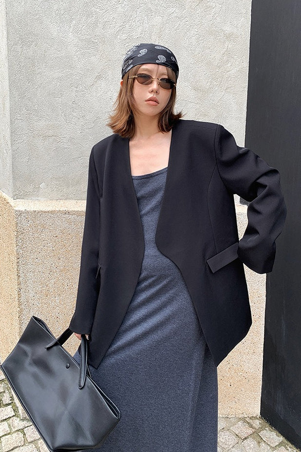 Oversized Black Casual Blazer image 4