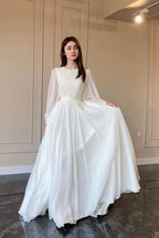 Minimalist Flowy Silky Retro Long Sleeve Reception Dress image 4