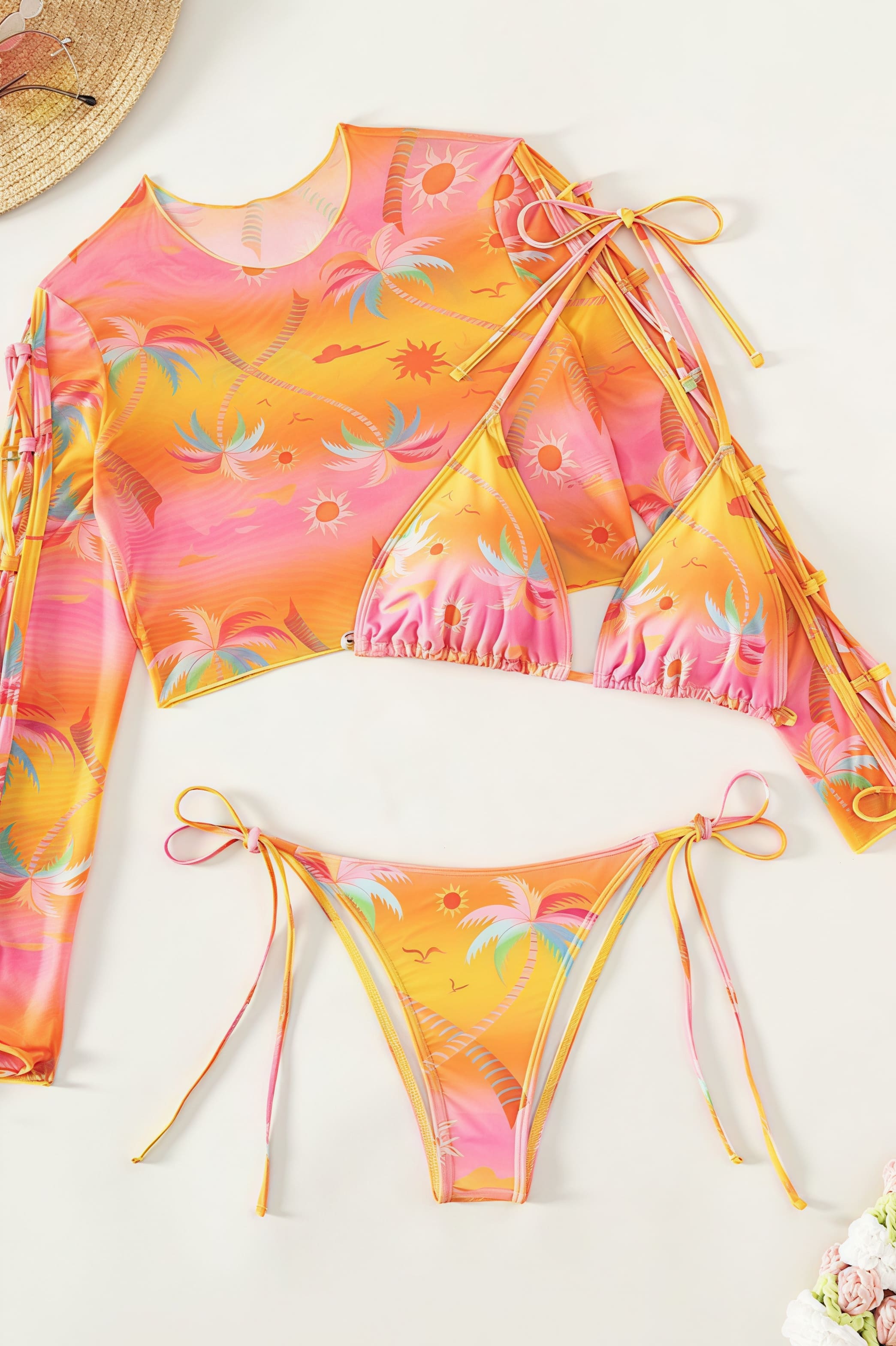 Floral Print Bikini With Long Sleeve Cover Three Piece Swim Sets image 3