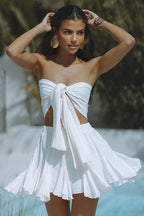 Solid Chiffon Bandeau Ruffle Skirt Set image 2