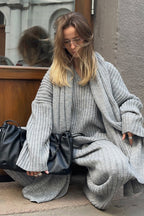 Relaxed Fit V Neck Ribbed Sweater with Pants Two Piece Pants Set image 6