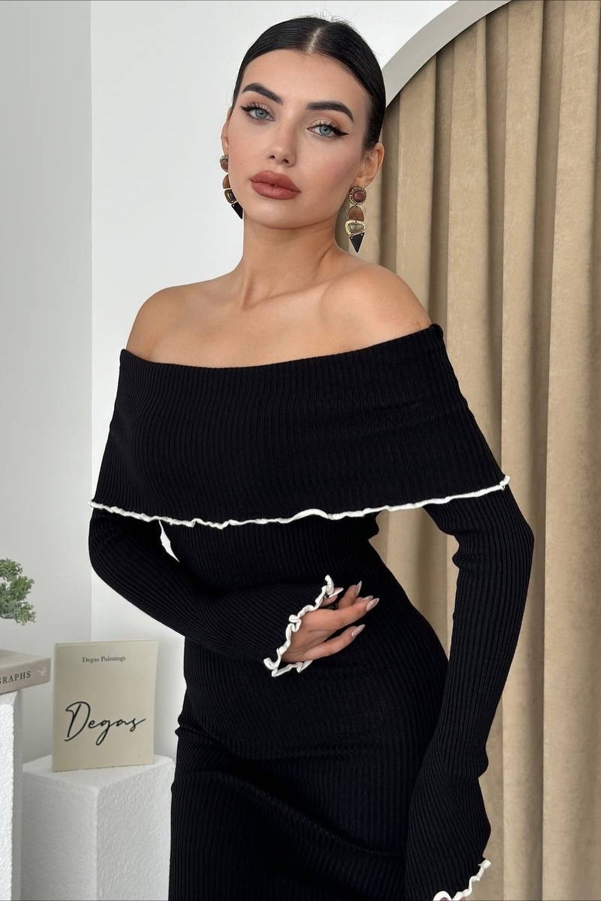 Ribbed Off Shoulder Color Block Knit Sweater Dress image 7