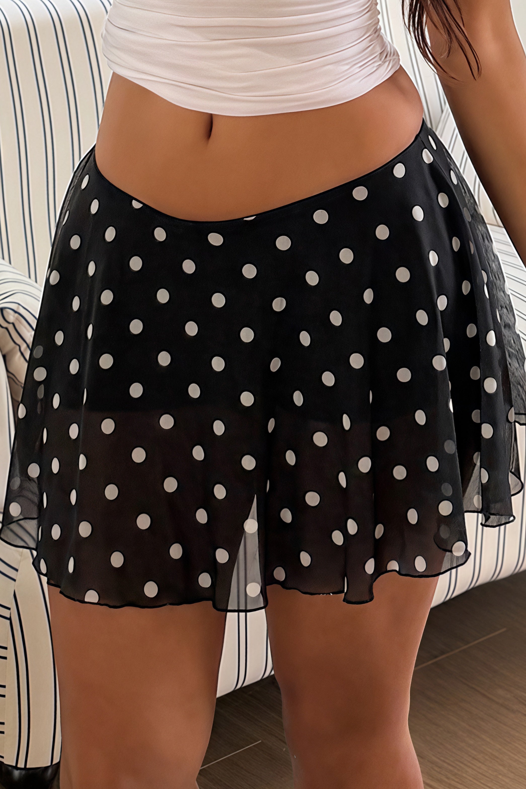 Sheer Polka Dot Mesh Mini Skirt image 1