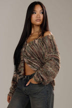 New Retro Fashion Deep V-Neck Maillard Plush Long-Sleeve Knit Cardigan image 11