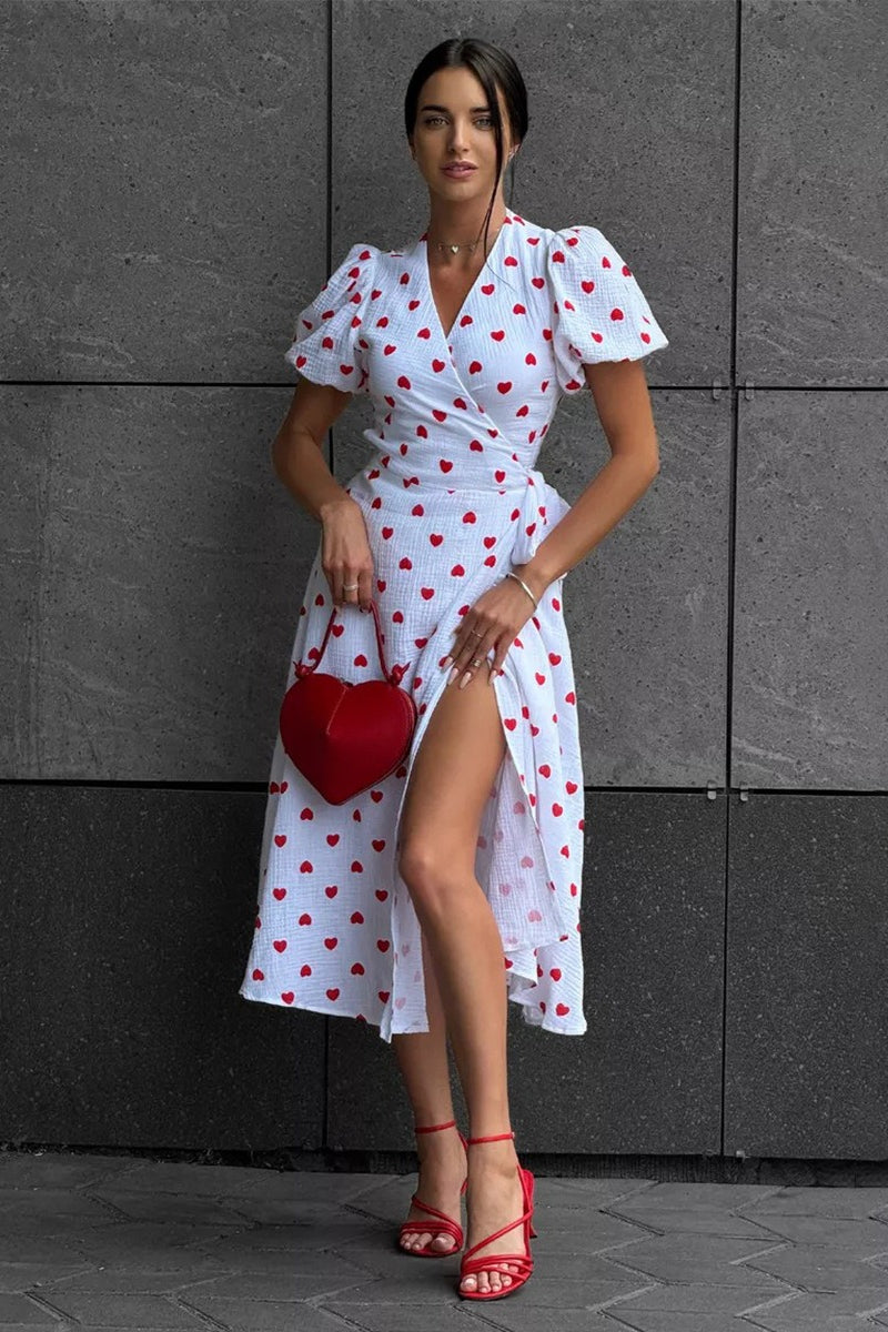 Cotton Print Tie Puff Sleeve Midi Dress image 2