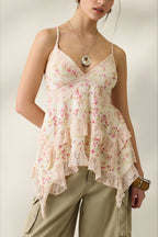 Retro Floral Chiffon Ruffled Cami Top image 1