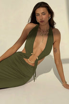 Sexy Halter Deep V Neck Backless Metal Maxi Dress image 11