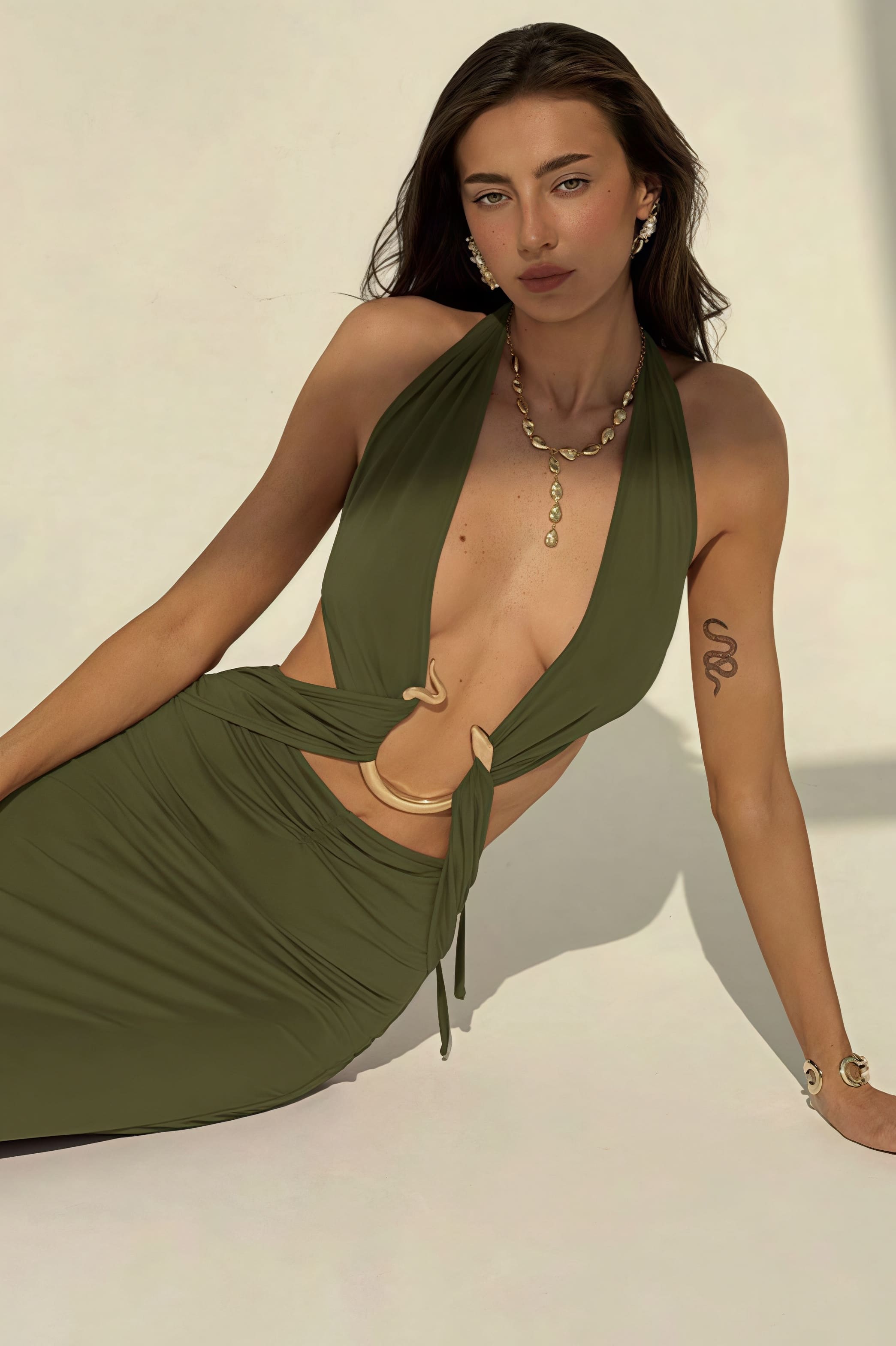 Sexy Halter Deep V Neck Backless Metal Maxi Dress image 11