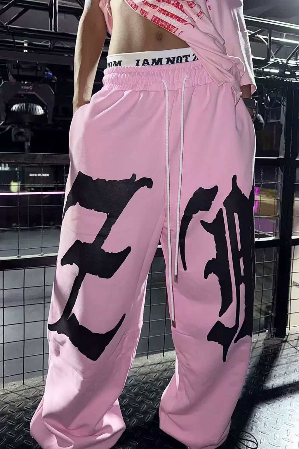 Drapey Letter Graphic Drawcord Curved Sweat Pants image 3