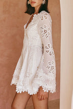 Fitted Lace Trim Tie Long Sleeve Mini Dress image 3