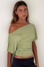 Chic Solid Off Shoulder Shirred Waist T-shirt image 8