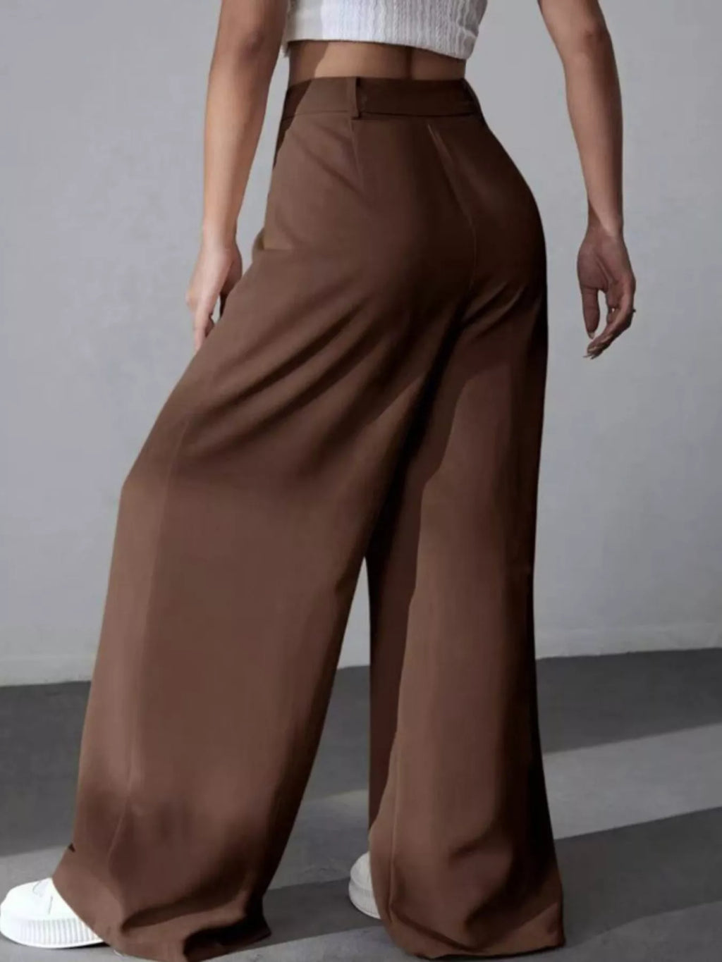 Elise Pleated Trousers detail view styled for Avrienne