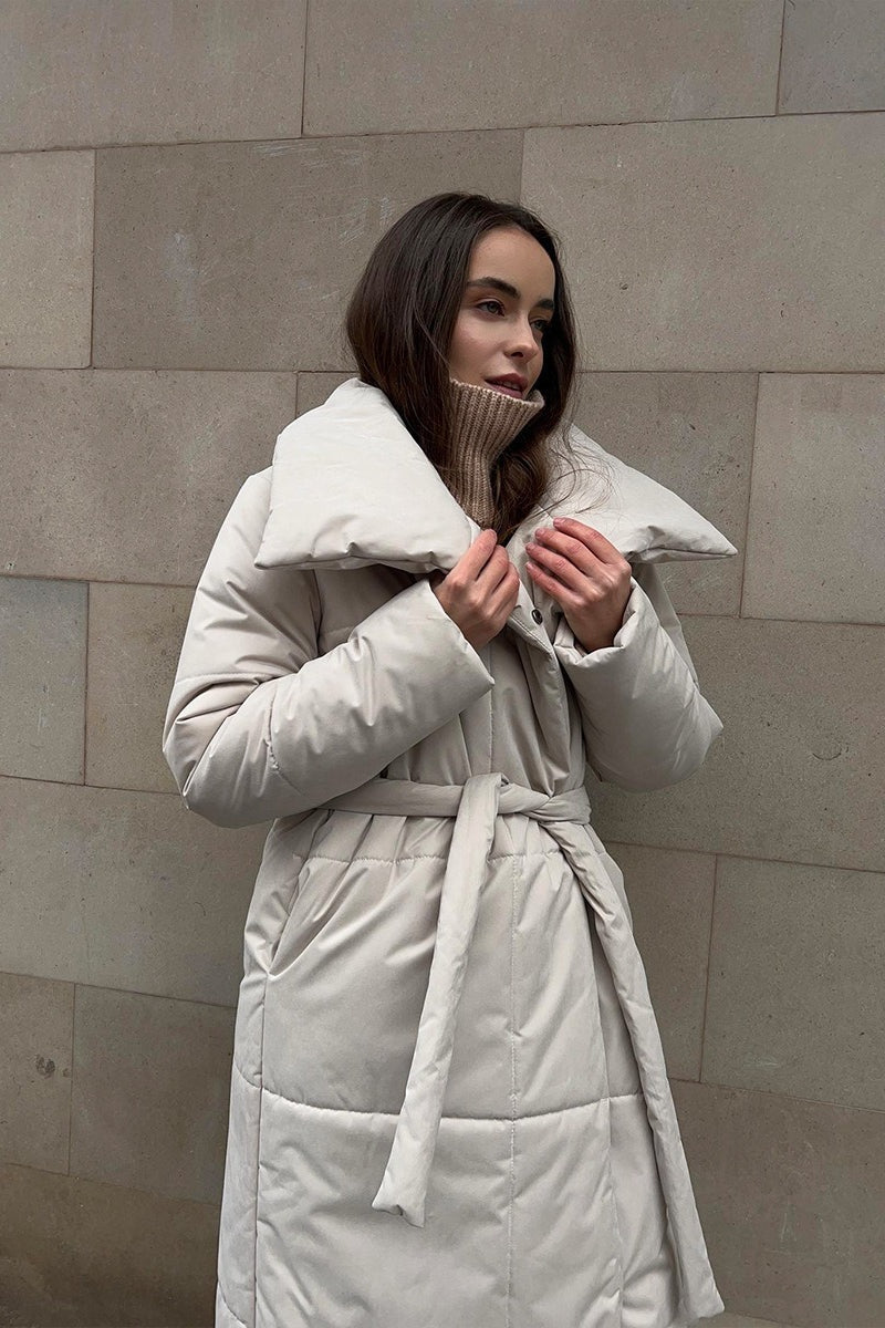 Long Stand Collar Relaxed Quilted Puffer Jacket image 11
