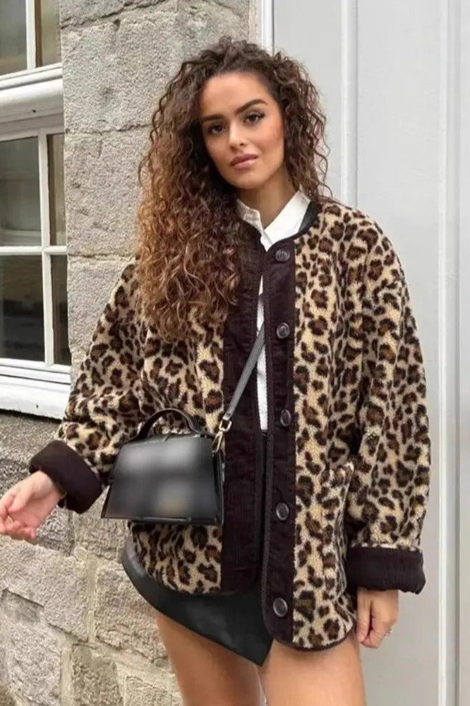 Leopard Print Loose Fit Sherpa Coat image 2