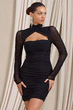 Halter Neck Off Shoulder Long Sleeve Bodycon Mini Dress image 2