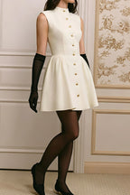 Classy Button Tweed Waist Cinching Slim Fit Mini Dress image 3