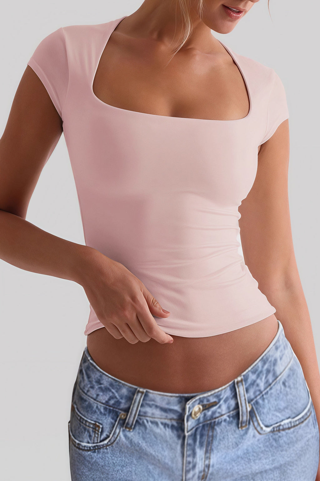 Solid U-Neck Cropped Slim T-shirt image 4