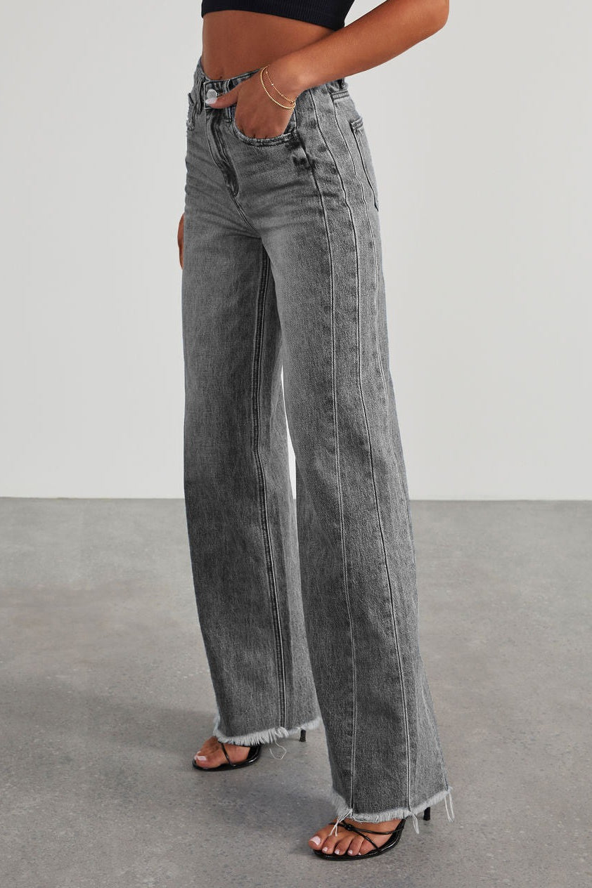 Solid Minimalist Washed Wide Leg Jeans image 4