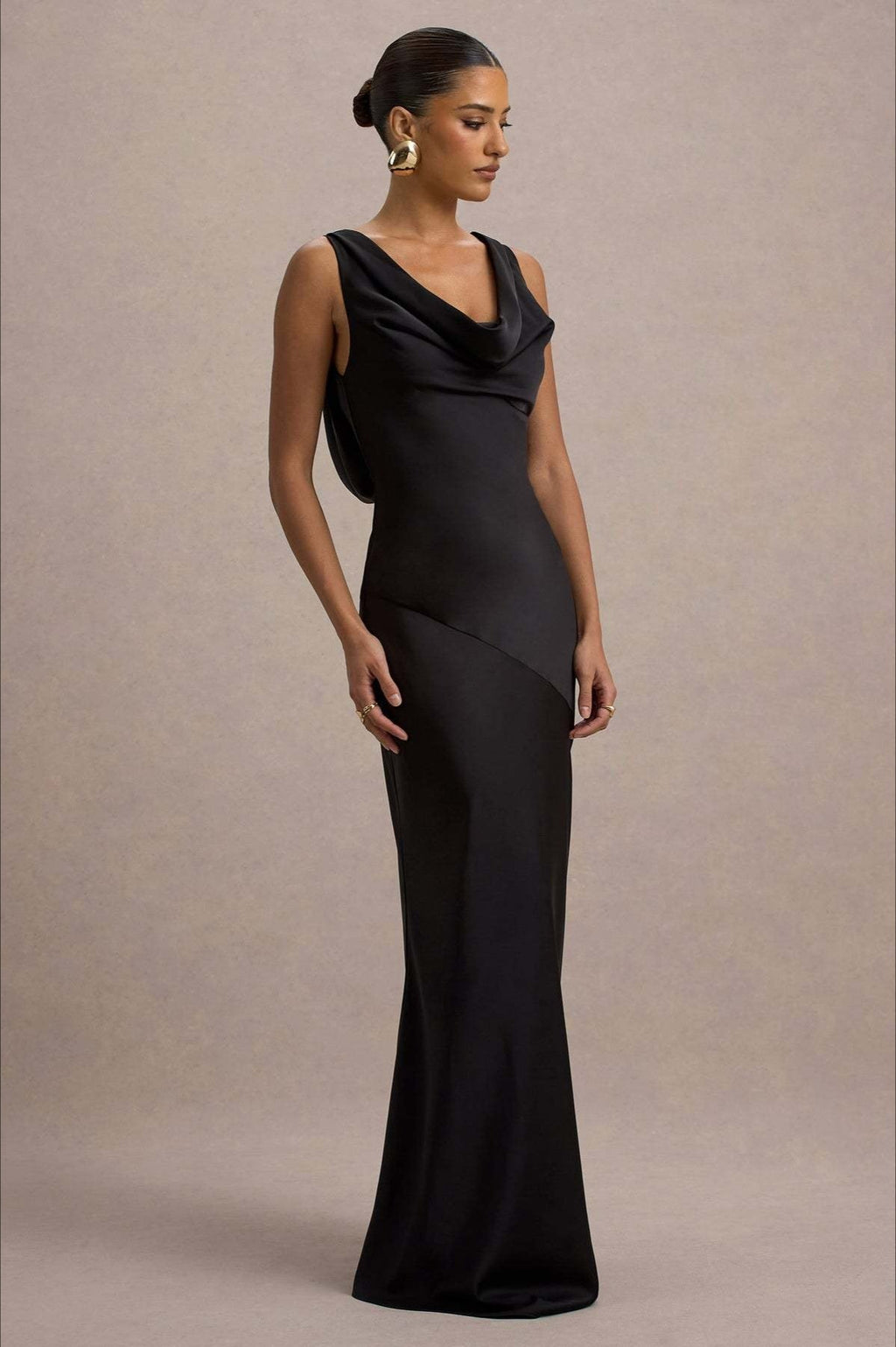 Satin Cowl Neck Fishtail Party Dress image 13