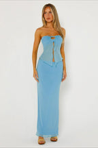 Double Layer Mesh Strapless Crop Bodycon Skirt Set image 5