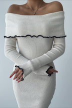 Ribbed Off Shoulder Color Block Knit Sweater Dress image 2