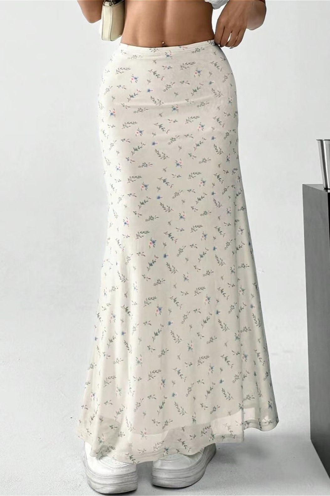 Floral Satin A-Line Midi Skirt image 2