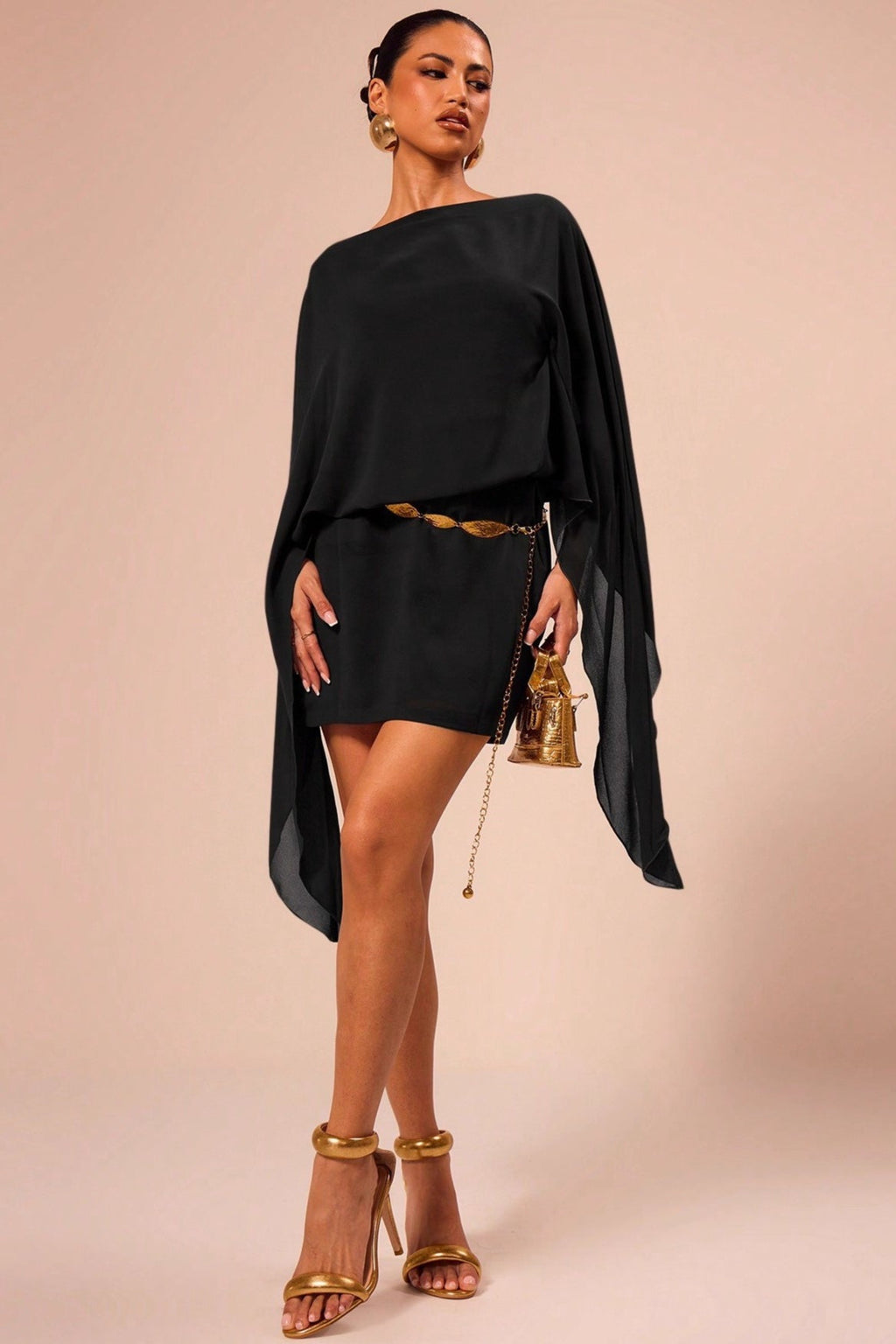 Stylish Elegant Cape Party Mini Dress image 5