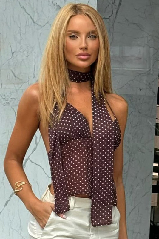Sexy Polka Dot Deep V Tie Cami Top image 4