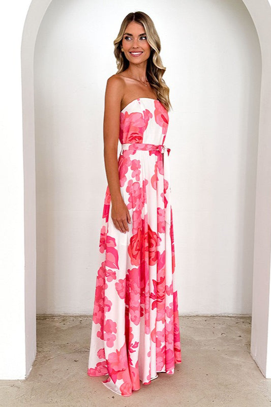 Colorful Print Strapless Tie Maxi Dress image 2