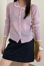 Lace Peter Pan Collar Lightweight Wool Knit Cardigan image 1