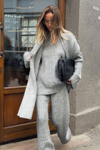 Relaxed Fit V Neck Ribbed Sweater with Pants Two Piece Pants Set image 4
