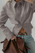 Vintage Khaki Suede Waist Cinched Blouse image 3