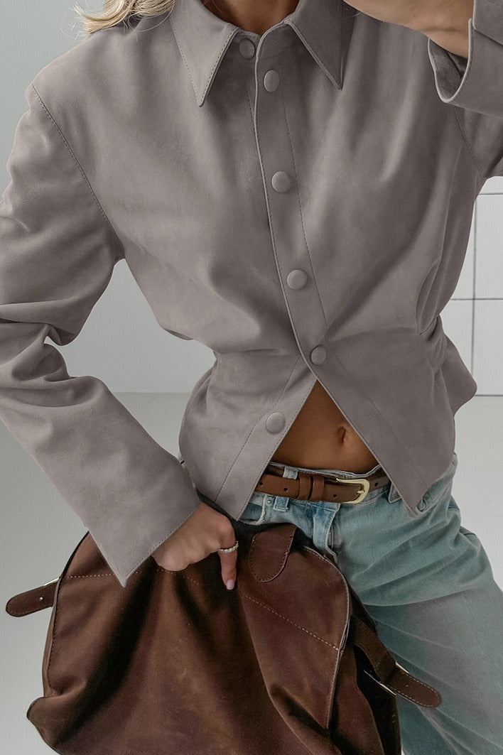 Vintage Khaki Suede Waist Cinched Blouse image 3