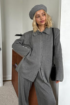 Knit Ribbed Collar Long Sleeve Loose Two Piece Set image 11