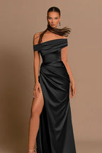 Silk Gloss Off-Shoulder Split Party Dress image 3