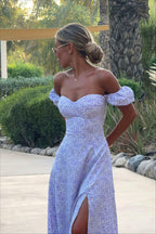 Off Shoulder Floral Slit Midi Dress image 11