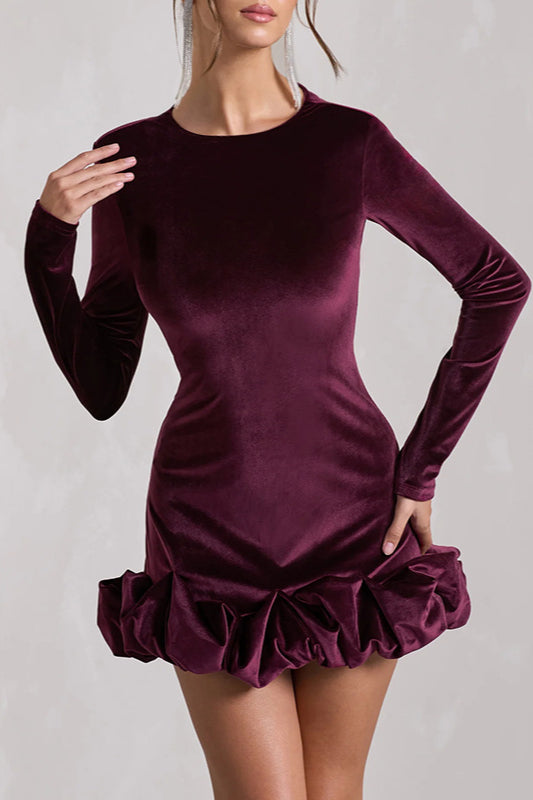 Velvet Pleated Hem Long Sleeve Party Dress image 4