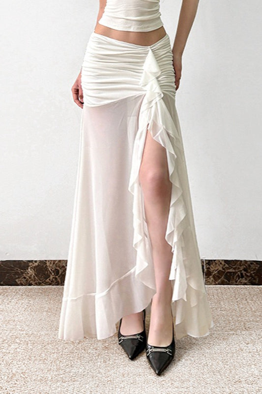 Mesh Panel Ruffle Tie Detail Maxi Skirt image 2