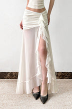 Mesh Panel Ruffle Tie Detail Maxi Skirt image 2