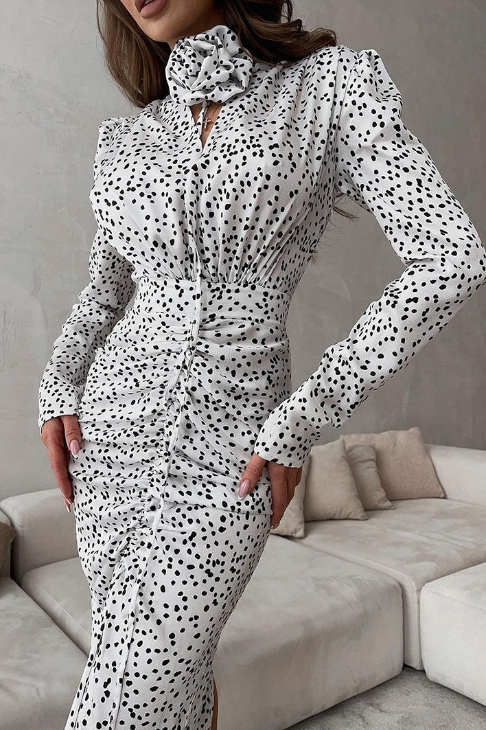 Polka Dot Floral V-Neck Puff Sleeve Maxi Dress image 2