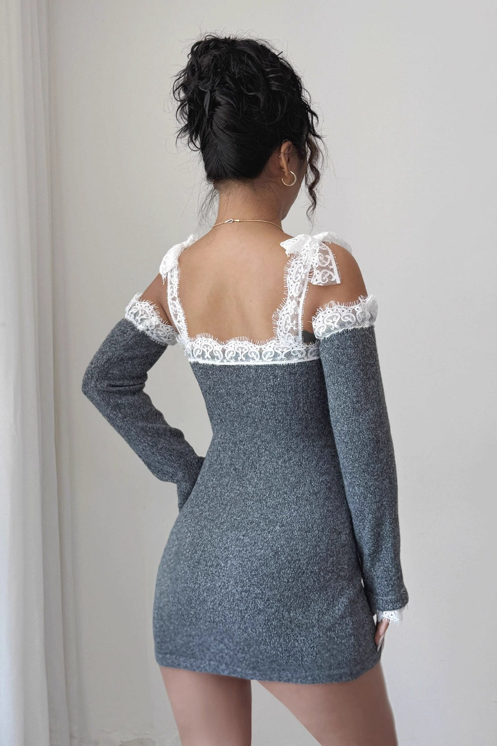 Lace Trim Off Shoulder Sweater Dress image 4
