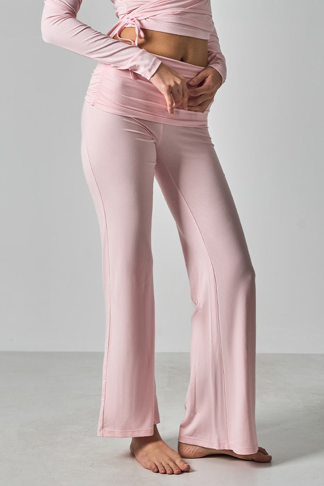 Solid Fitted Foldover Soft Pants image 7