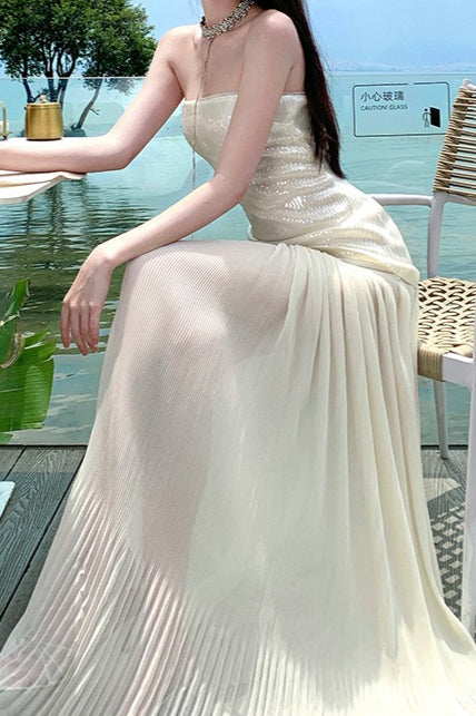 Sequin Patchwork Strapless Flowy Maxi Dress image 7