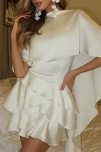 Satin Cape Ruffle Hem Mini Dress image 1