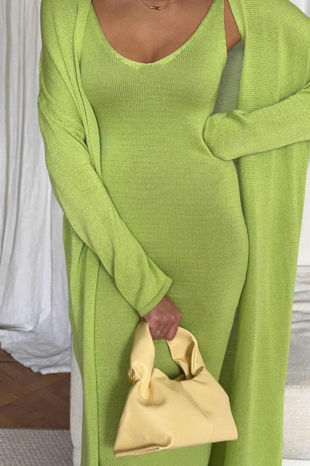 Solid V Neck Cotton Knit Bodycon Two Piece Set image 16