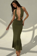 Sexy Halter Deep V Neck Backless Metal Maxi Dress image 10