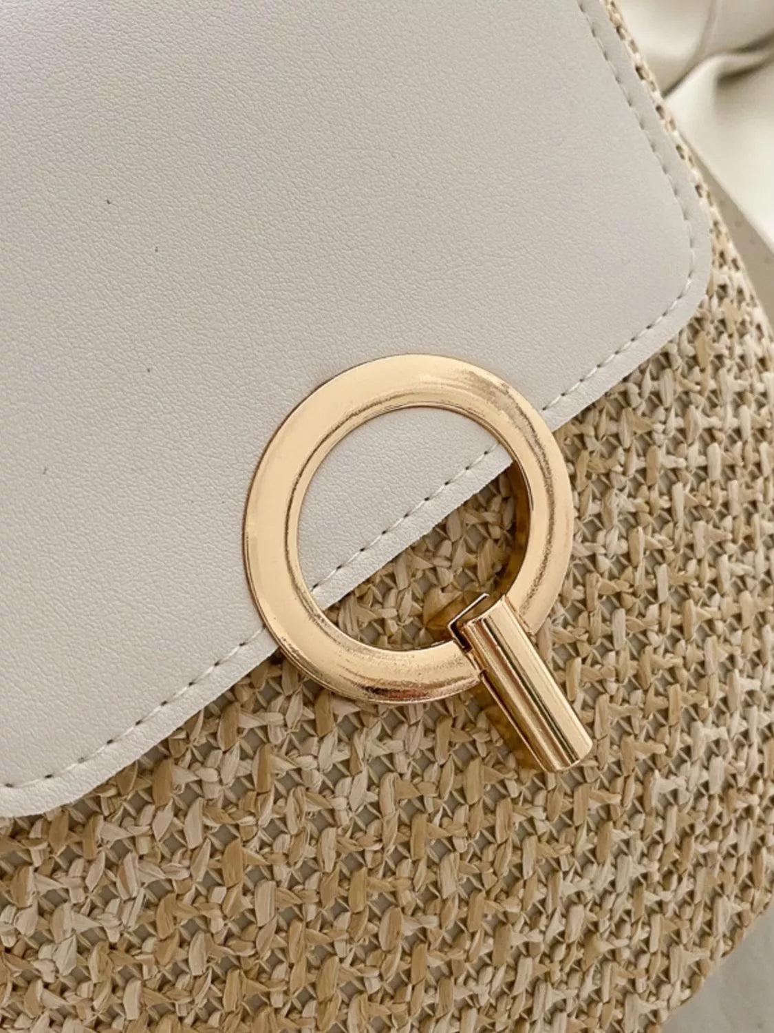 Naomi Straw Crossbody detail view styled for Avrienne