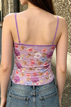 V Neck Lace Floral Tie Cami Top image 4