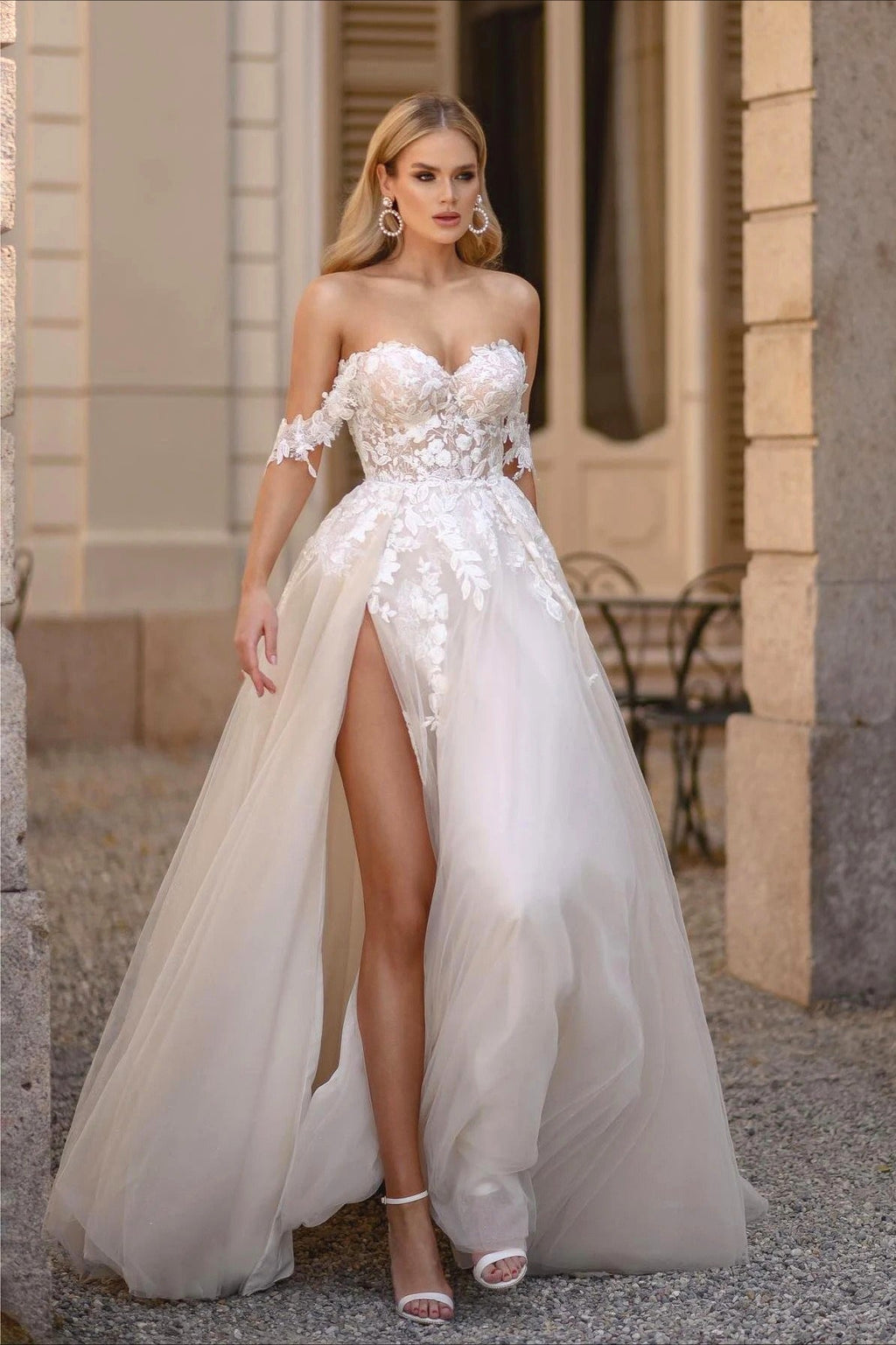 Mermaid Sheer Backless Lace Train Wedding Dress image 1